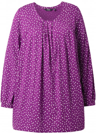 Ulla Popken Pleated Confetti Print Long Sleeve Tee Light Plum - Bedruckte T-shirts für damen - 