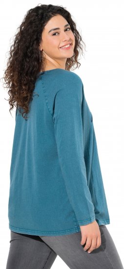 Ulla Popken Dream Rhinestone Lettering Long Sleeve Tee Teal - Bedruckte T-shirts für damen - 