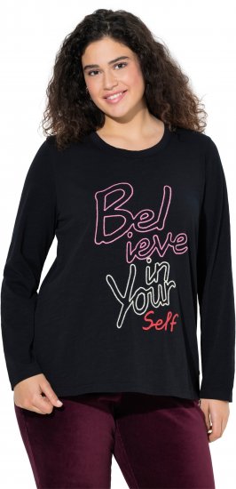 Ulla Popken Motivational Graphic Long Sleeve Tee Black - Bedruckte T-shirts für damen - 