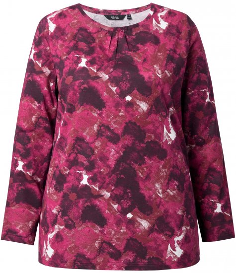 Ulla Popken Abstract Print Long Sleeve Tee Dark Ruby - Bedruckte T-shirts für damen - 