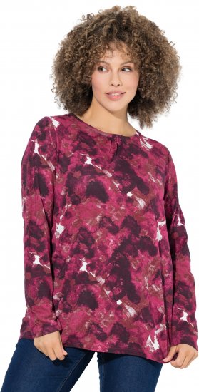 Ulla Popken Abstract Print Long Sleeve Tee Dark Ruby - Bedruckte T-shirts für damen - 