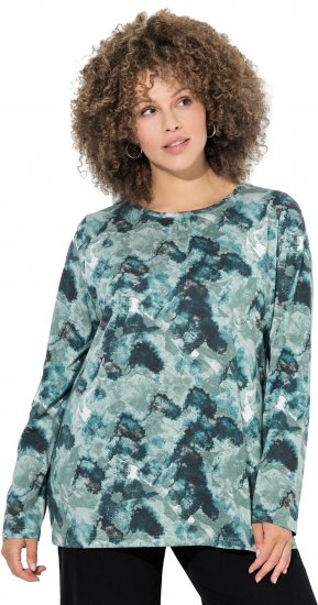 Ulla Popken Abstract Print Long Sleeve Tee Teal Green - Bedruckte T-shirts für damen - 