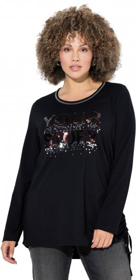 Ulla Popken Your Story Sequined Long Sleeve Tunic Tee Black - Bedruckte T-shirts für damen - 
