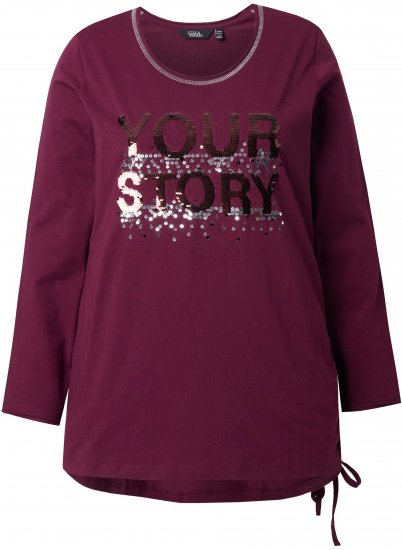 Ulla Popken Your Story Sequined Long Sleeve Tunic Tee Dark Ruby - Bedruckte T-shirts für damen - 