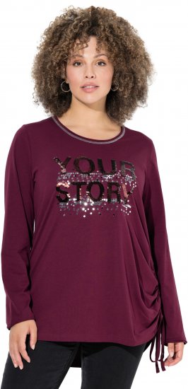 Ulla Popken Your Story Sequined Long Sleeve Tunic Tee Dark Ruby - Bedruckte T-shirts für damen - 