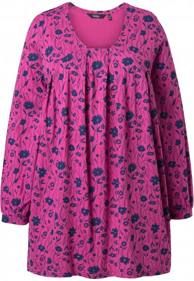 Ulla Popken Pleated Long Sleeve Floral Knit Tunic Summer Berry - Bedruckte T-shirts für damen - 