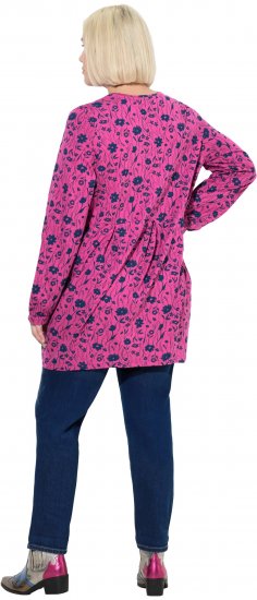 Ulla Popken Pleated Long Sleeve Floral Knit Tunic Summer Berry - Bedruckte T-shirts für damen - 