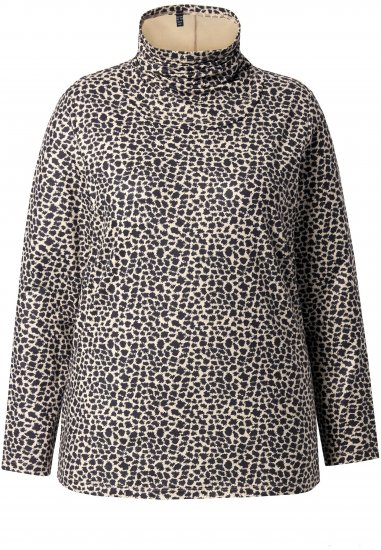 Ulla Popken Leopard Print Long Sleeve Ski Tee Black - Bedruckte T-shirts für damen - 