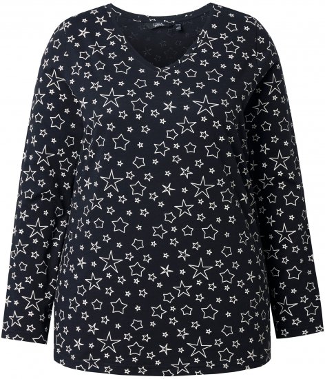 Ulla Popken Allover Printed Long Sleeve Tee Black - Bedruckte T-shirts für damen - 