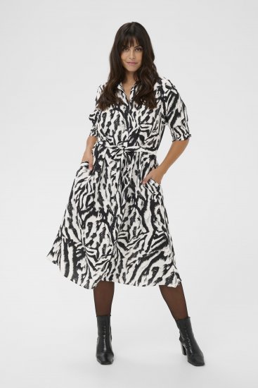 Kaffe Curve Alia Shirt Dress Black Chalk Animal - Midikleider - 