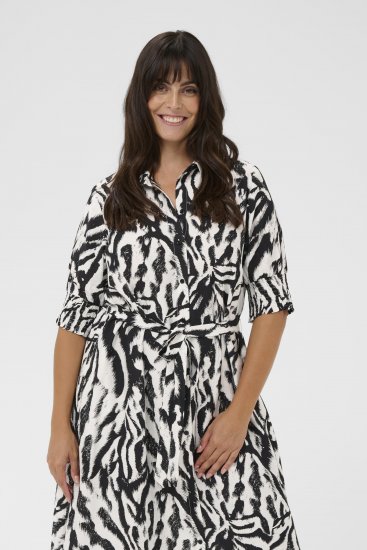 Kaffe Curve Alia Shirt Dress Black Chalk Animal - Midikleider - 