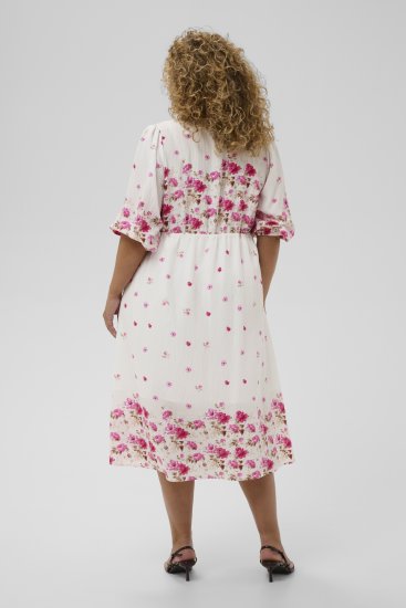 Kaffe Curve Rosa Midi Dress White Rose Border Flower - Kleider - 