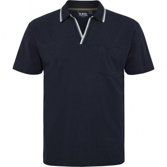 North Latitude Polo Pique V-Neck Navy - Polo-shirts für herren - Polo-Shirts für Herren in großen Größen