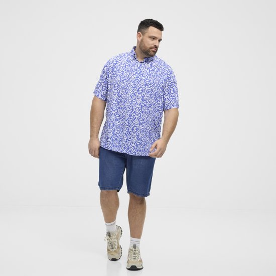North Latitude Shirt Denim Printed Allover Blue - Herrenhemden - Herrenhemden in großen Größen
