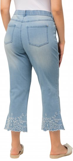 Ulla Popken Cropped Flared Eyelet Jeans Light Blue - Jeans & Hosen in Großen Größen – Plus Size - 