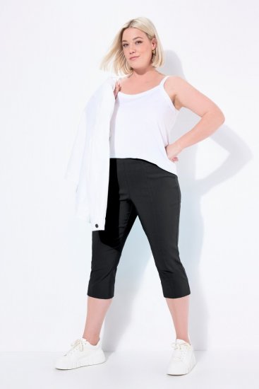 Ulla Popken Bengaline Elastic Waist Stretch Capri Pants Black - Stoffhosen - Weite Stoffhosen für Damen