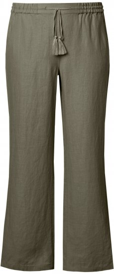 Ulla Popken Drawstring Elastic Waist Mary Fit Linen Pants Loden Green - Jeans & Hosen in Großen Größen – Plus Size - 