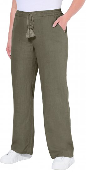 Ulla Popken Drawstring Elastic Waist Mary Fit Linen Pants Loden Green - Jeans & Hosen in Großen Größen – Plus Size - 