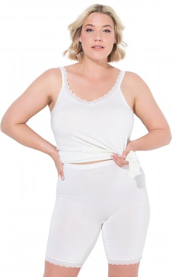 Ulla Popken Lace Hem Stretch Viscose Knit Bicycle Length Lounge Shorts White - Jeans & Hosen in Großen Größen – Plus Size - 