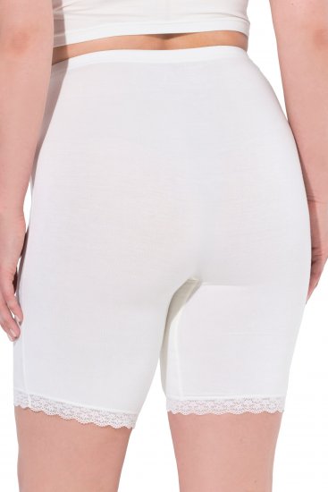 Ulla Popken Lace Hem Stretch Viscose Knit Bicycle Length Lounge Shorts White - Jeans & Hosen in Großen Größen – Plus Size - 