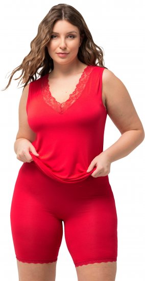 Ulla Popken Lace Hem Stretch Viscose Knit Bicycle Length Lounge Shorts Red - Jeans & Hosen in Großen Größen – Plus Size - 