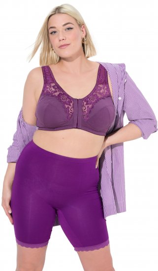 Ulla Popken Lace Hem Stretch Viscose Knit Bicycle Length Lounge Shorts Purple - Jeans & Hosen in Großen Größen – Plus Size - 