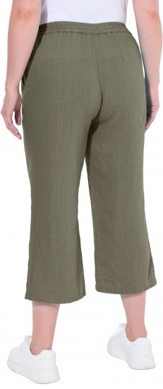 Ulla Popken Cool Linen Elastic Waist Capri Pants Loden Green - Jeans & Hosen in Großen Größen – Plus Size - 