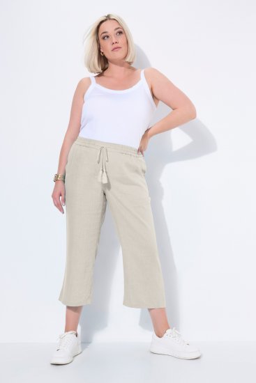 Ulla Popken Cool Linen Elastic Waist Capri Pants Brown - Jeans & Hosen in Großen Größen – Plus Size - 