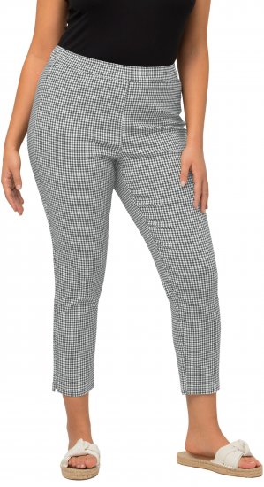 Ulla Popken Check Bengaline Slim Leg Sienna Fit Stretch Crop Pants Black - Jeans & Hosen in Großen Größen – Plus Size - 