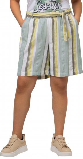 Ulla Popken Striped Wide Leg Elastic Waistband Shorts White - Jeans & Hosen in Großen Größen – Plus Size - 