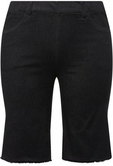 Ulla Popken Frayed Hemline Elastic Waistband Bermuda Shorts Black - Jeans & Hosen in Großen Größen – Plus Size - 