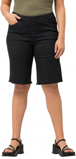 Ulla Popken Frayed Hemline Elastic Waistband Bermuda Shorts Black - Jeans & Hosen in Großen Größen – Plus Size - 