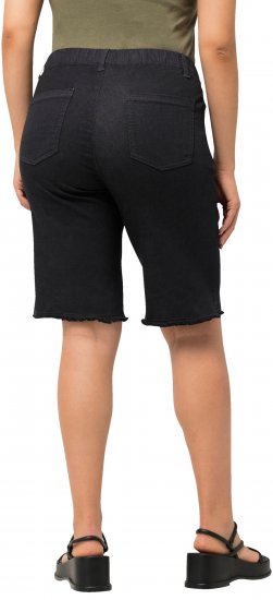 Ulla Popken Frayed Hemline Elastic Waistband Bermuda Shorts Black - Jeans & Hosen in Großen Größen – Plus Size - 