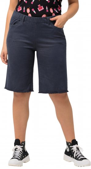 Ulla Popken Frayed Hemline Elastic Waistband Bermuda Shorts Navy - Jeans & Hosen in Großen Größen – Plus Size - 