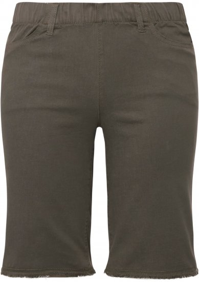 Ulla Popken Frayed Hemline Elastic Waistband Bermuda Shorts Loden Green - Jeans & Hosen in Großen Größen – Plus Size - 