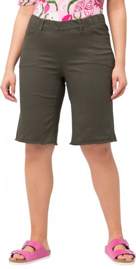 Ulla Popken Frayed Hemline Elastic Waistband Bermuda Shorts Loden Green - Jeans & Hosen in Großen Größen – Plus Size - 