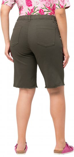Ulla Popken Frayed Hemline Elastic Waistband Bermuda Shorts Loden Green - Jeans & Hosen in Großen Größen – Plus Size - 