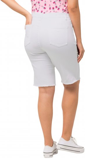 Ulla Popken Frayed Hemline Elastic Waistband Bermuda Shorts Snow White - Jeans & Hosen in Großen Größen – Plus Size - 