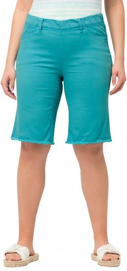 Ulla Popken Frayed Hemline Elastic Waistband Bermuda Shorts Bright Turquoise - Jeans & Hosen in Großen Größen – Plus Size - 