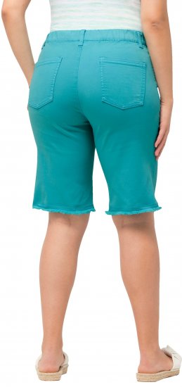 Ulla Popken Frayed Hemline Elastic Waistband Bermuda Shorts Bright Turquoise - Jeans & Hosen in Großen Größen – Plus Size - 
