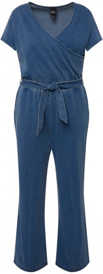 Ulla Popken Wrap Look Short Sleeve Denim Jumpsuit Blue - Jeans & Hosen in Großen Größen – Plus Size - 