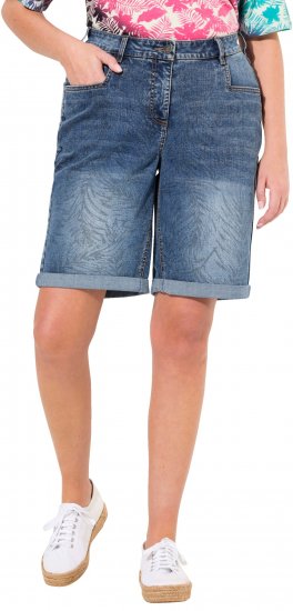 Ulla Popken Palm Print Denim Bermuda Shorts Blue Denim - Jeans & Hosen in Großen Größen – Plus Size - 