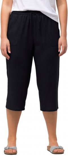 Ulla Popken Cropped Linen Blend Elastic Waist Pants Navy - Jeans & Hosen in Großen Größen – Plus Size - 