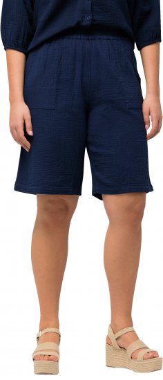 Ulla Popken Muslin Elastic Waist Wide Leg Shorts Blue - Jeans & Hosen in Großen Größen – Plus Size - 