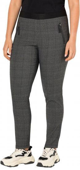 Ulla Popken Plaid Elastic Waist Tapered Leg Pants Black - Jeans & Hosen in Großen Größen – Plus Size - 