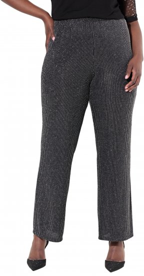 Ulla Popken Sparkling Pinstripe Elastic Waist Pants Black - Jeans & Hosen in Großen Größen – Plus Size - 