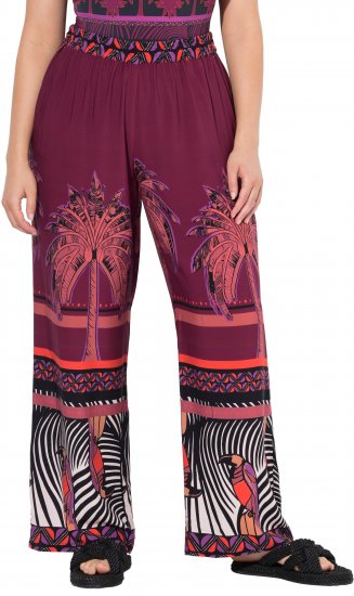 Ulla Popken Mixed Palm Print Elastic Waist Palazzo Pants Red - Jeans & Hosen in Großen Größen – Plus Size - 