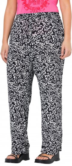 Ulla Popken Leopard Print Elastic Waist Pants Black - Jeans & Hosen in Großen Größen – Plus Size - 