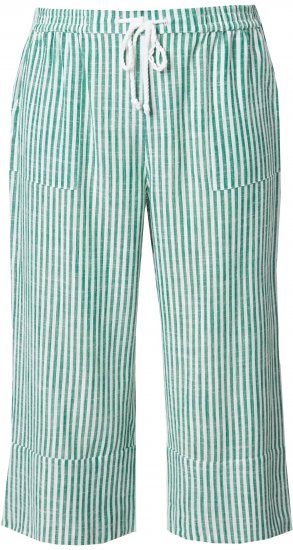 Ulla Popken Coastal Stripe Linen Blend Elastic Waist Culottes Green - Jeans & Hosen in Großen Größen – Plus Size - 