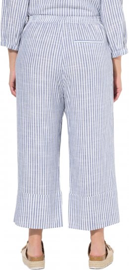 Ulla Popken Coastal Stripe Linen Blend Elastic Waist Culottes Blue - Jeans & Hosen in Großen Größen – Plus Size - 
